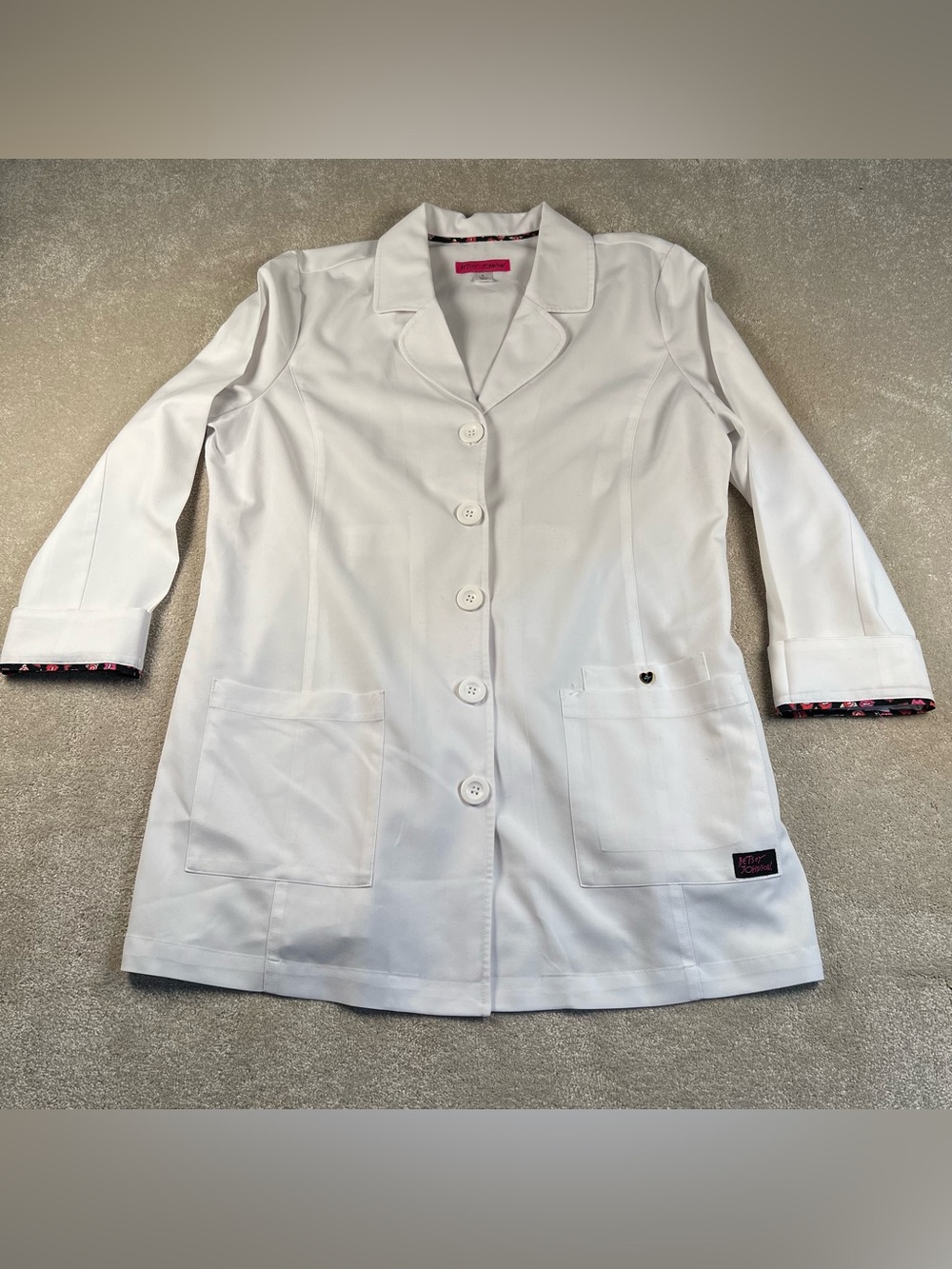 Betsey Johnson Jacket Blazer Lab Coat White Button Front women's Large